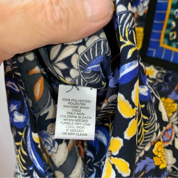 Loft petites boho style navy, yellow & orange floral long sleeve blouse. Size MP - Picture 11 of 11